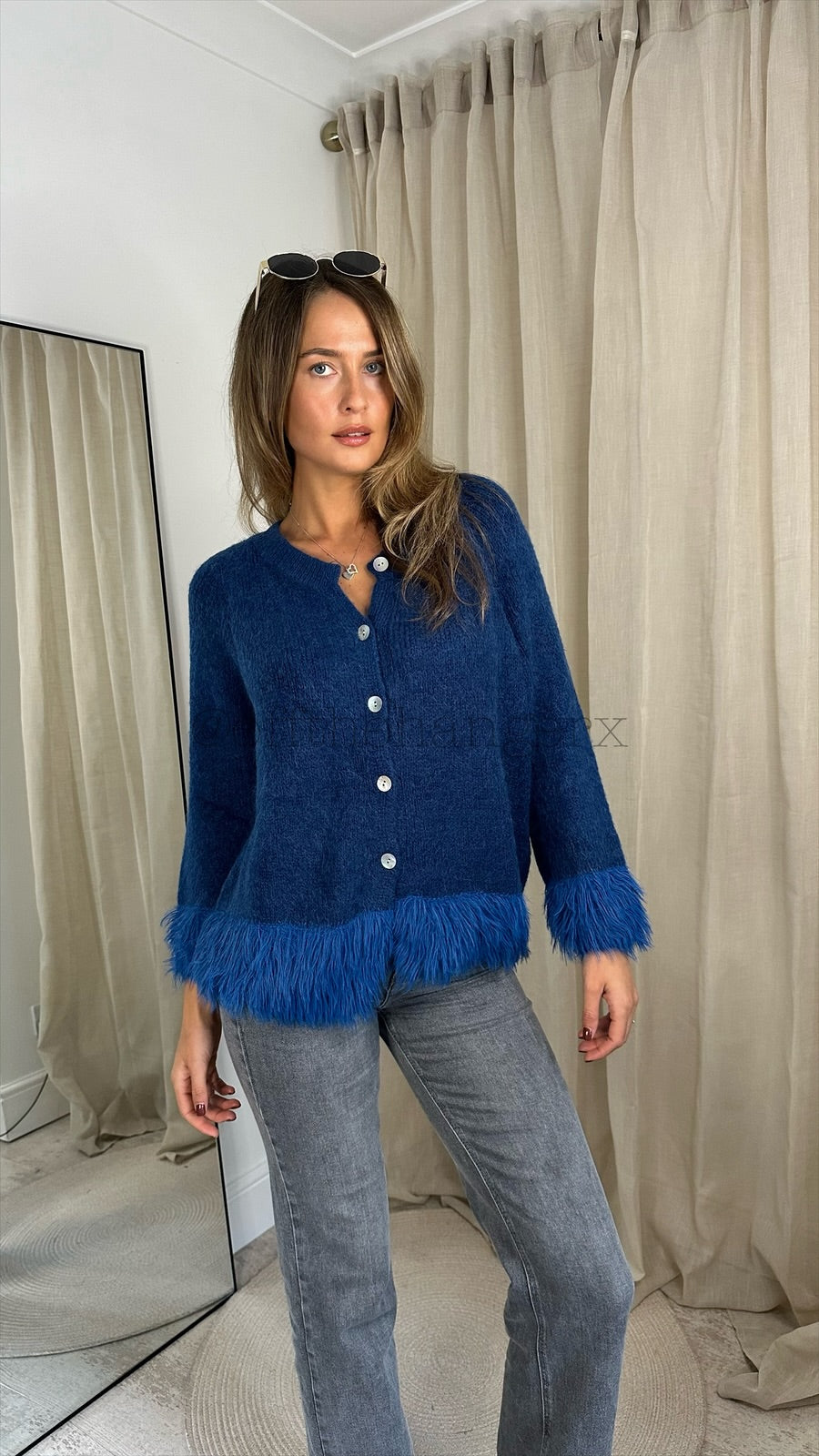 THELMA LONG SLEEVE FUR TRIM CARDIGAN