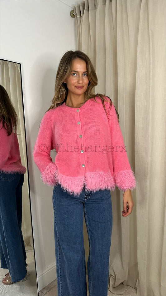 THELMA LONG SLEEVE FUR TRIM CARDIGAN